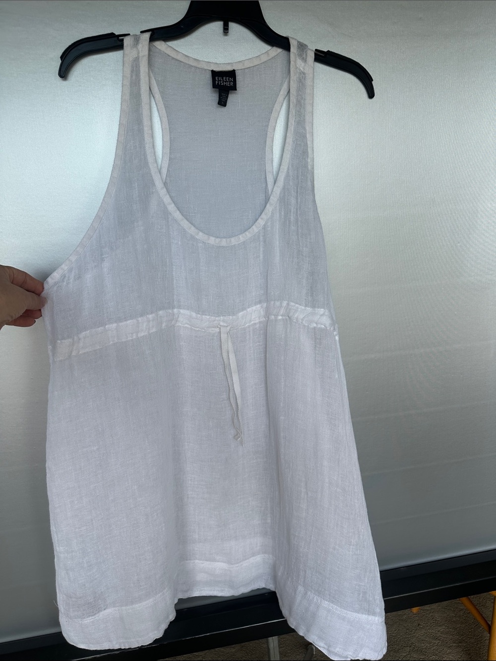 EILEEN FISHER LagenLook White Sz XL Linen Racer Back Tank Tunic Cover Up